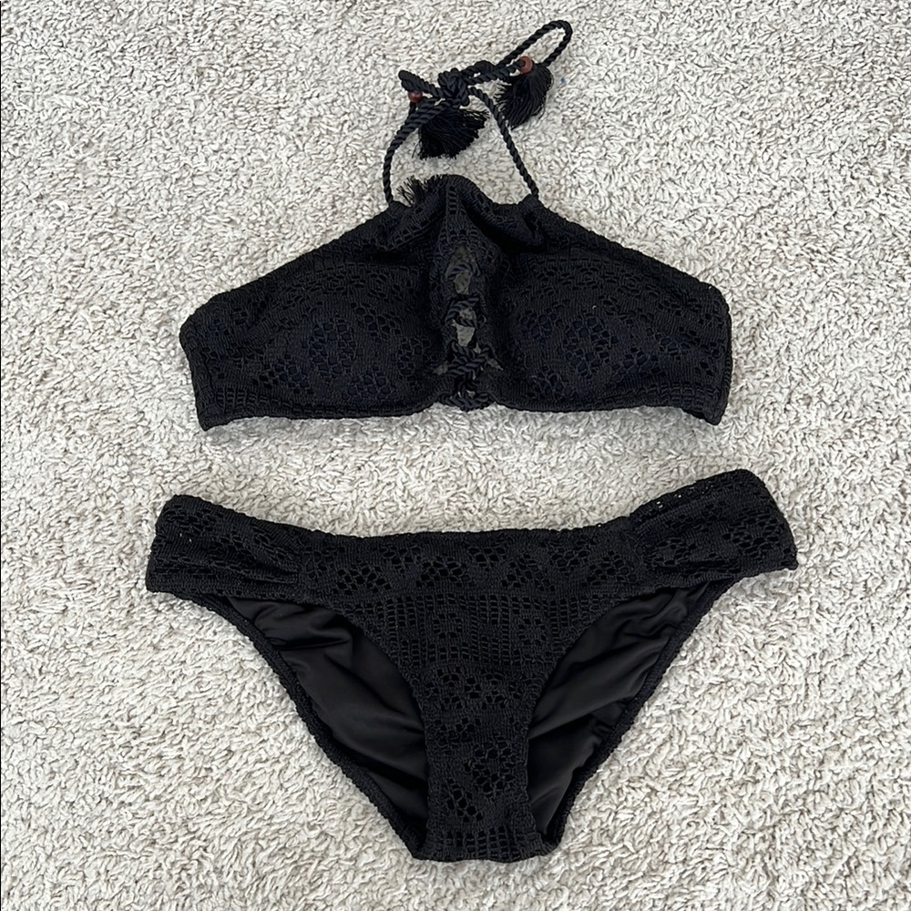 Black Crochet Bikini Set